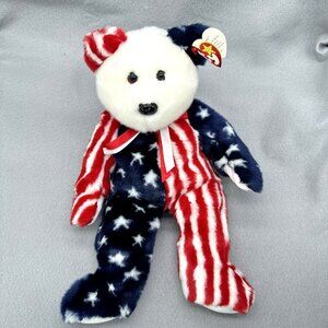 Patriotic Teddy Bear Red White Blue Spangle 1999 14" Vtg TY  Plush Stuffed Toy